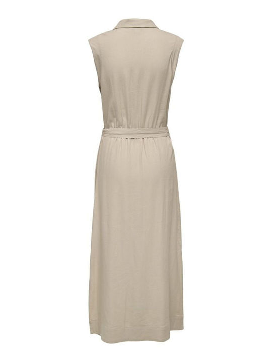 Καλοκαιρινό Midi Σεμιζιέ Φόρεμα Αμάνικο Oxford Tan