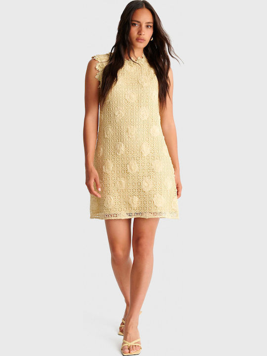 Summer Mini Dress for Wedding - Christening with Lace Yellow