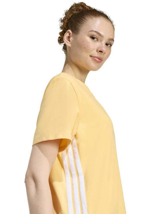 Essentials 3-stripes Καλοκαιρινό Mini Αθλητικό Φόρεμα T-shirt Κοντομάνικο Κίτρινο