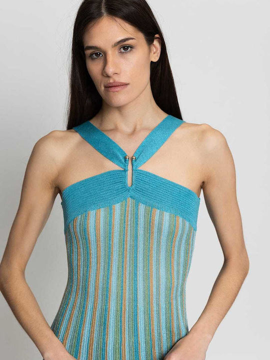 Καλοκαιρινό Maxi Φόρεμα για Γάμο / Βάπτιση Aqua/gold