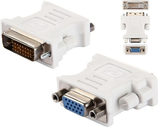Adaptor DVI la VGA Zola Masculin la Masculin 24+1 Pin VGA 15 Pini Alb