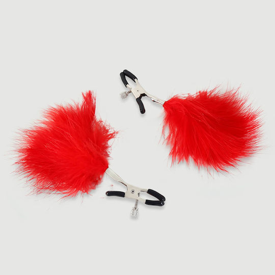 Naughty Toys Σφιγκτήρες Θηλών Πουπουλένιοι Σφιγκτήρες Θηλών Κόκκινοι