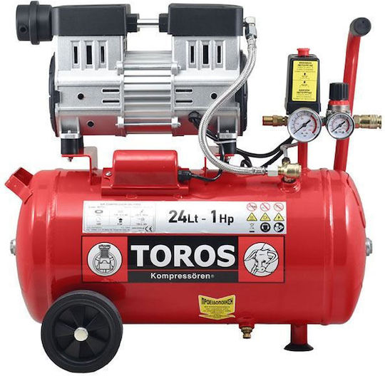 Toros Oil Free SILENT Single-Phase Air Compressors with Power 1hp and Airtank 24lt 40151
