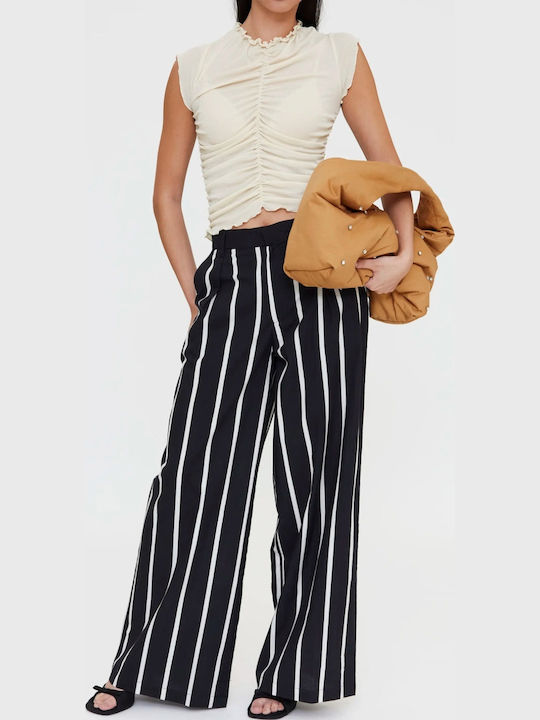 Women's High Rise Cotton Pantaloons in Wide Leg Style Black