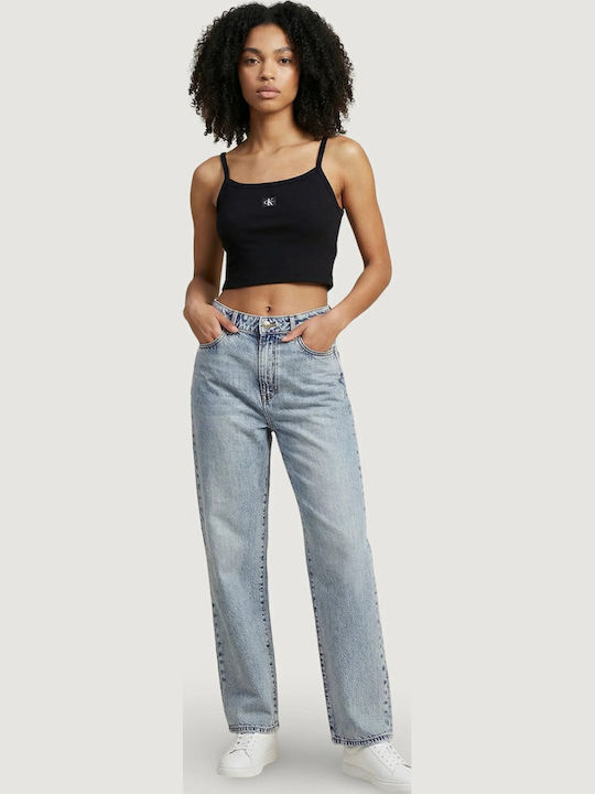 Γυναικείο Crop Top Βαμβακερό με Τιράντες Μαύρο