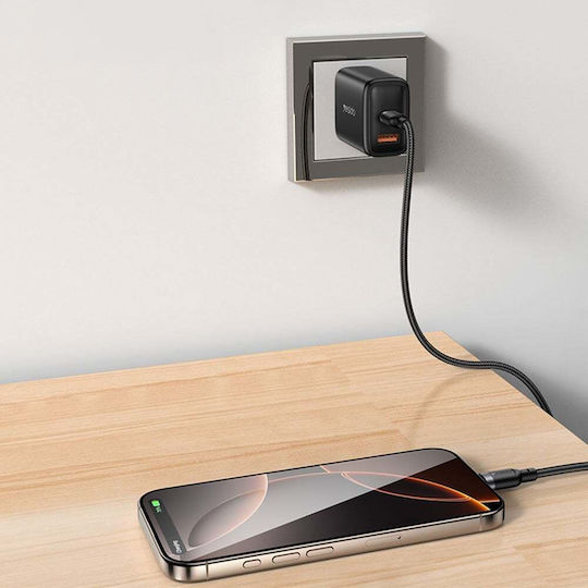 Yesido Плетен USB 2.0 Кабел USB-C Мъжки - USB-C 60W Захранване (PD) Черен 2м