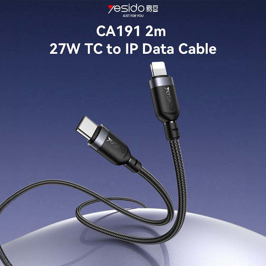 Yesido Geflochtenes USB-C zu Blitzkabel 27W Schwarz 2m