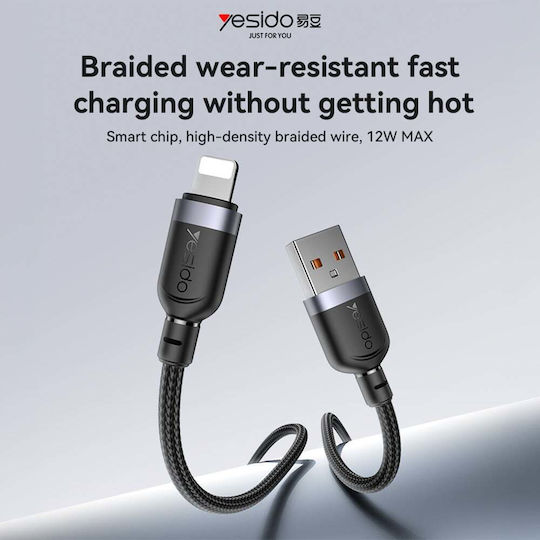 Yesido Braided USB-A To Lightning Cable 12W Black 2m