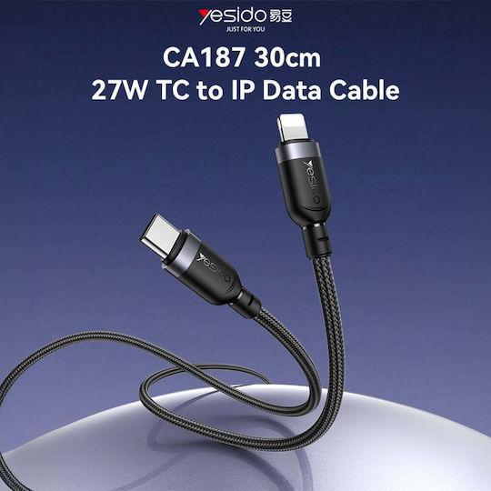 Yesido Braided USB-C to Lightning Cable 27W Μαύρο 0.3m