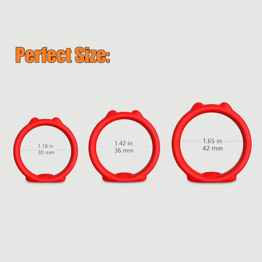 Σετ 3 Δαχτυλίδια Πέους Σιλικόνης Cat Ears 3 Silicone Cock Ring Set Κόκκινο
