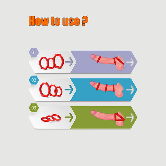 Σετ 3 Δαχτυλίδια Πέους Σιλικόνης Cat Ears 3 Silicone Cock Ring Set Κόκκινο