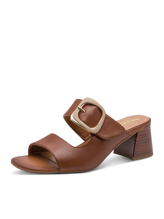 Leather Mules with Chunky Low Heel in Brown Colour