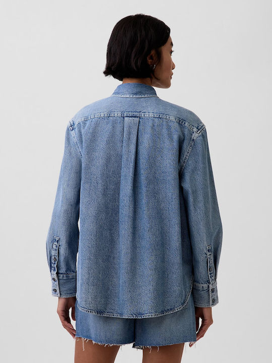 Long Sleeve Women's Denim Shirt Blue