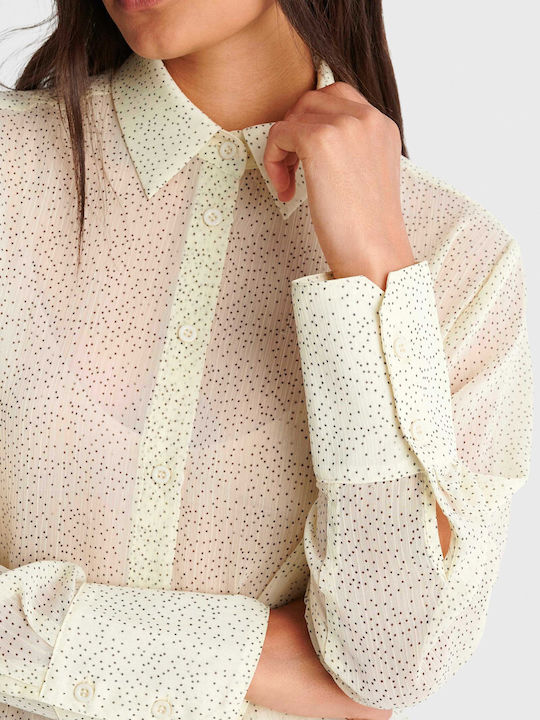 Long Sleeve Women's Shirt Yellow Polka Dot