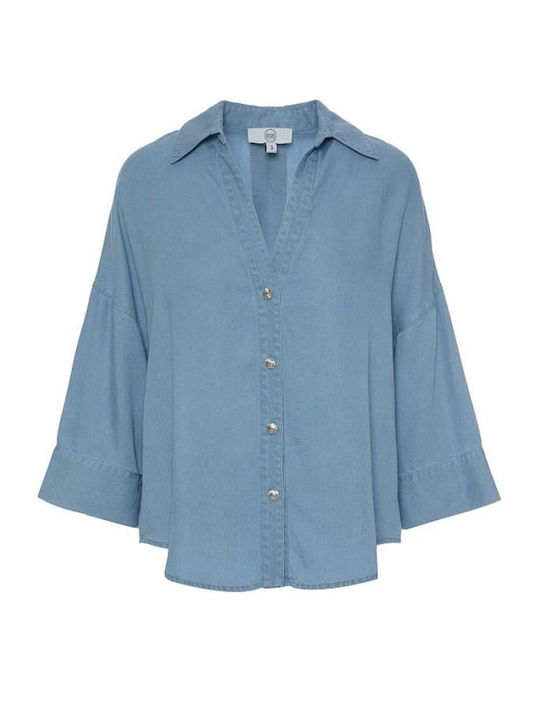 Long Sleeve Women's Denim Shirt Light Blue Denim
