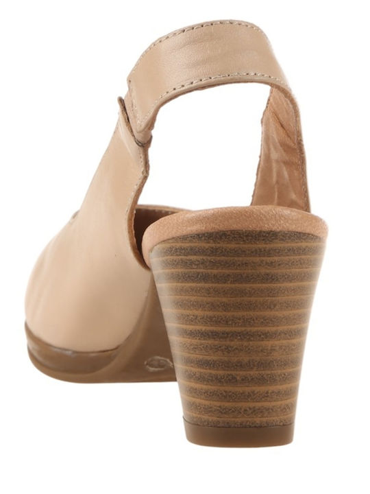 Leather Heels with Mid Heel Beige