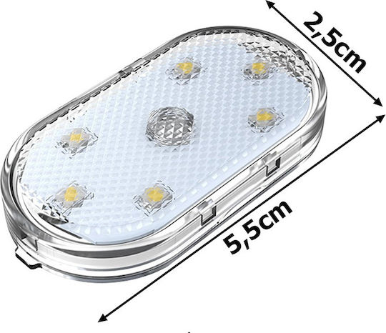 Lampă Ambientală Auto Led RGB Zola 8 Moduri de Iluminare Suport Magnetic 6 Leduri Alimentată cu Baterii 5.5 X 2.5 Cm Transparentă