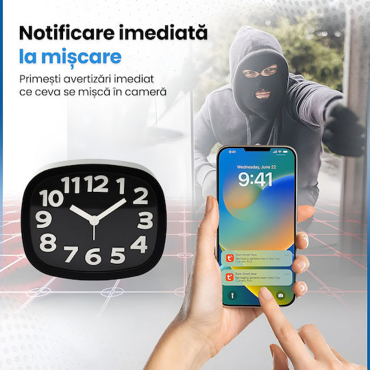Cameră Spion Ascunsă în Ceas Deșteptător Wifi Card 8gb 4k Transmisie Live Full Hd 1080p Detectare Mișcare Alarmă Funcțională Monitorizare 24/7 Acces De La Distanță