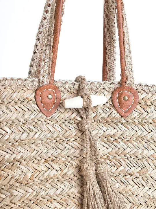 Ble Resort Collection Плетена Плажна Чанта Бежова