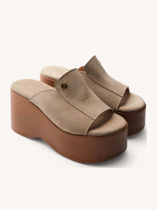 Platforme Dama Mule Din Piele Bej Detaliu Discret