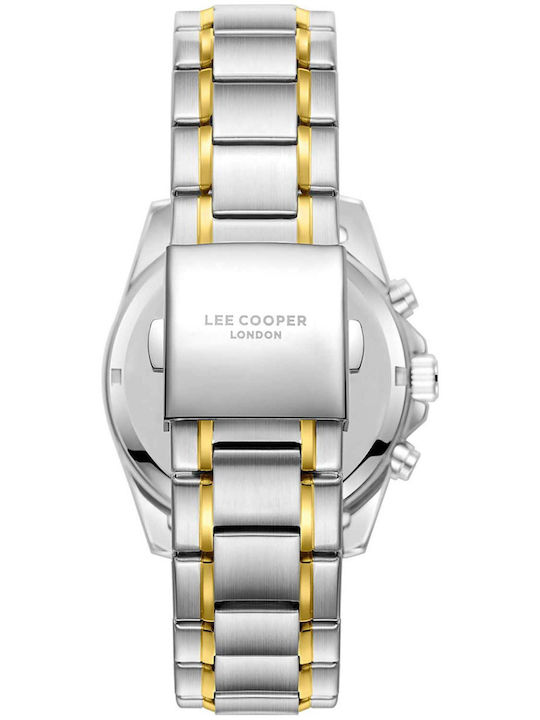 Lee Cooper Dual Time Herrenuhr 42mm Batterie mit Silber Metall-Armband