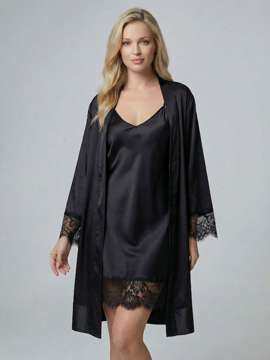 Milena by Paris Summer Women's Black Robe 005378-Black