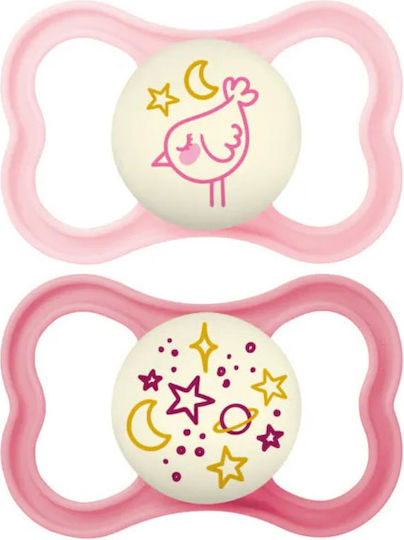 Mam Supreme Schnuller Silikon Nacht Rosa Vogel / Sterne für 16+ Monate 2Stück