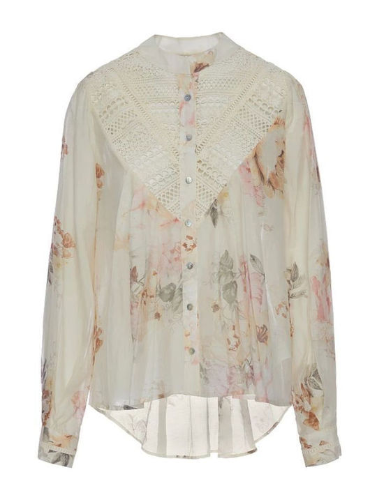 Long Sleeve Women's Shirt Ivory Floral