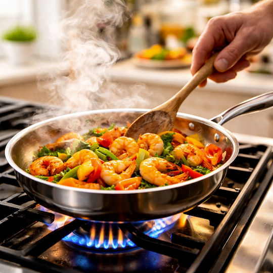 Cheffinger 28 Cm Pfanne Kompatibel Mit Allen Hitzequellen Induktion Aus Rostfreiem Stahl Silber