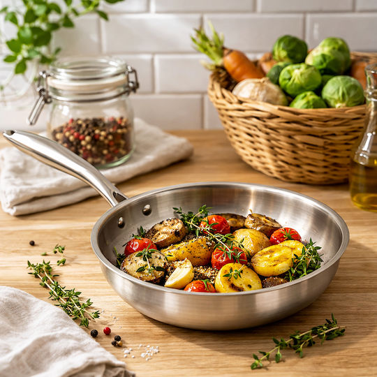 Cheffinger 28 Cm Pfanne Kompatibel Mit Allen Hitzequellen Induktion Aus Rostfreiem Stahl Silber
