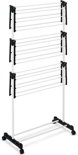 Smartic Folding Floor Clothes Drying Rack Metallic with Wheels with Hanging Length 15m