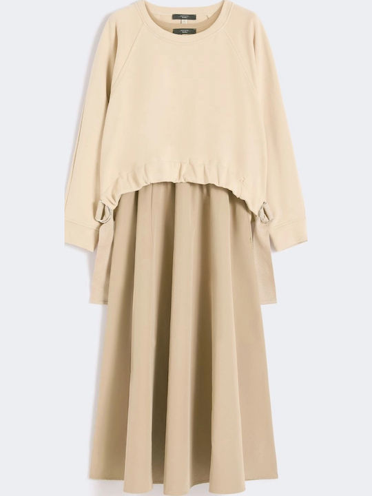 Midi Φόρεμα Μακρυμάνικο Beige