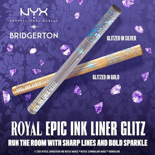 NYX Professional Makeup Bridgerton Royal Epic Ink Glitz Водоустойчив Химикал Очни Линии 1 В Сребристо 1мл