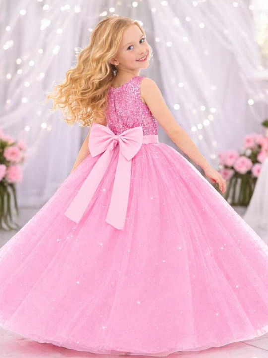 Kinderkleid Ärmellos mit Pailletten Rosa