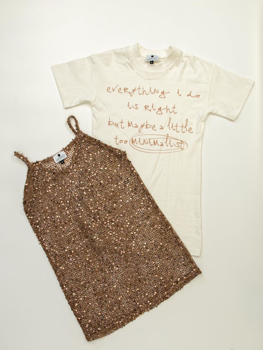 Girls Dress with Sequins Set with Top Bronze