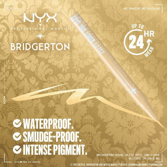 NYX Professional Makeup Bridgerton Royal Epic Ink Glitz Водоустойчив Химикал Очни Линии 2 Glitzed В Злато 1мл