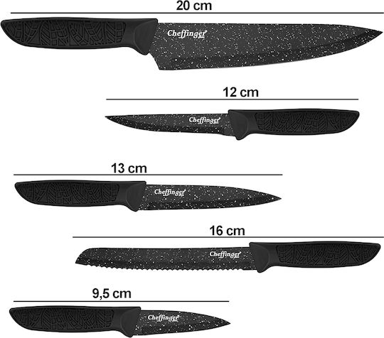 Cheffinger Set 6 Non-stick Marble-effect Knives Peeler Black