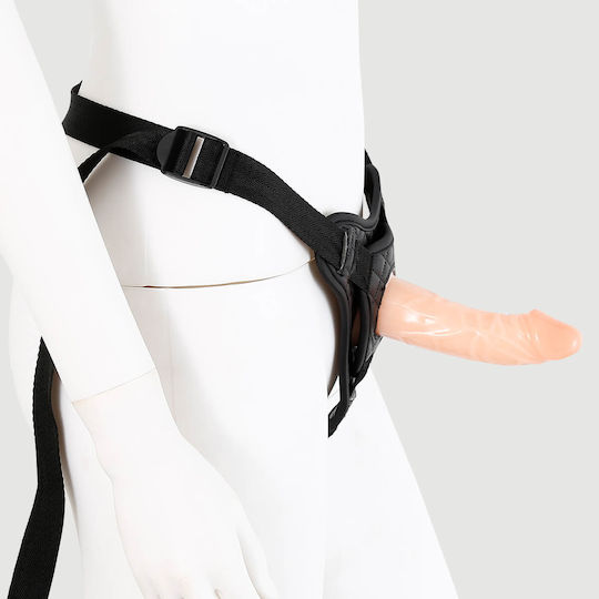 Δερμάτινη Ζώνη Strap On Ομοιώματα Βεντούζα Leather Strap On Harness Suction Cup Dildos Μαύρη