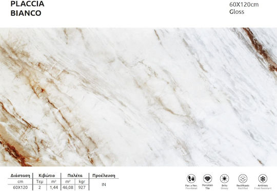 LV Granito Fliesen Weiß 60x120 Innenbereich Porzellan Glänzende Oberfläche 120x60cm Bianco