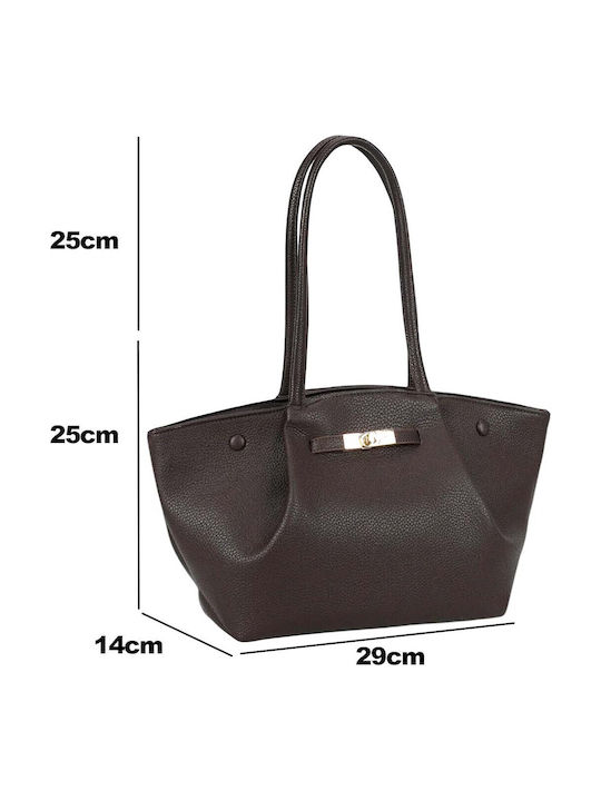Gallantry Grained Tote Bag Women Turn Lock Long Handles Brown