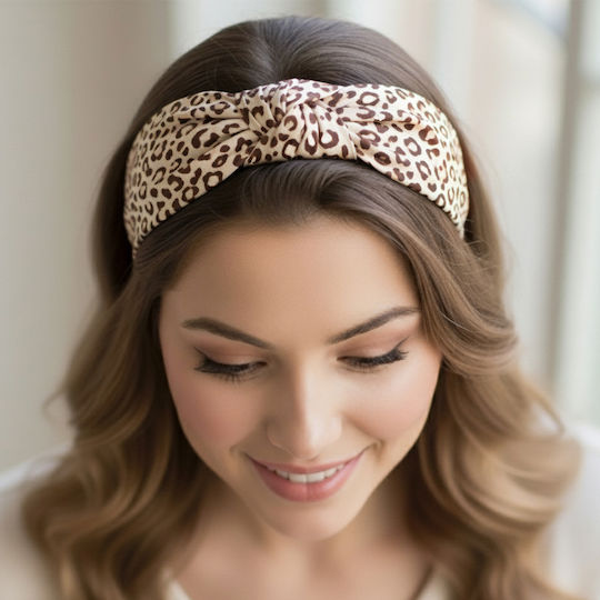 Crossed Headband Hair In Soft Satin Leopard Printed Chic Beige
