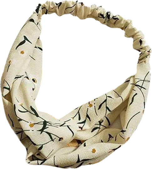 Twisted Headband Casual Hair In Flowered Satin Minimalist Beige