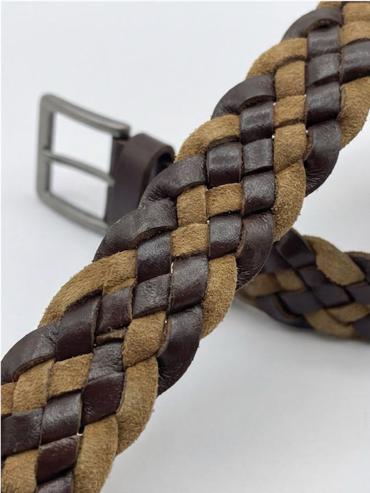 Men's Leather Knitted Brown Belt