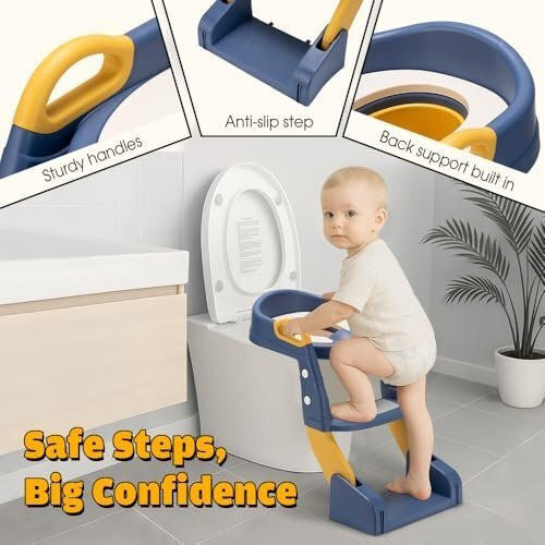 Little Mom Scaun de Toaletă Pentru Copii BH-BC-301 Albastru Cu Treaptă, Mânere & Pernuță