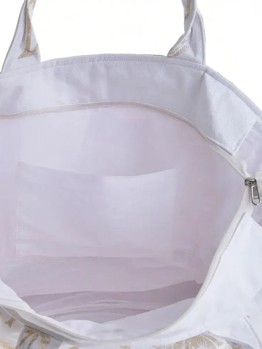Geantă Din Țesătură Albă Culoare Palme 42x35x20 100% Bumbac