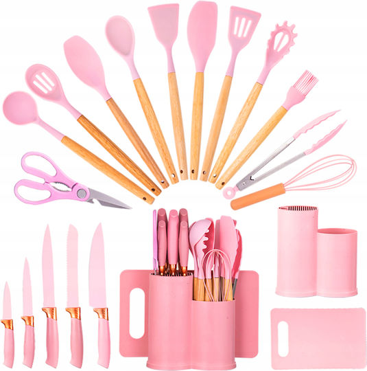 Hard-er Cooking Utensil Set Made Of Silicone With Stand 12 Pieces Pink