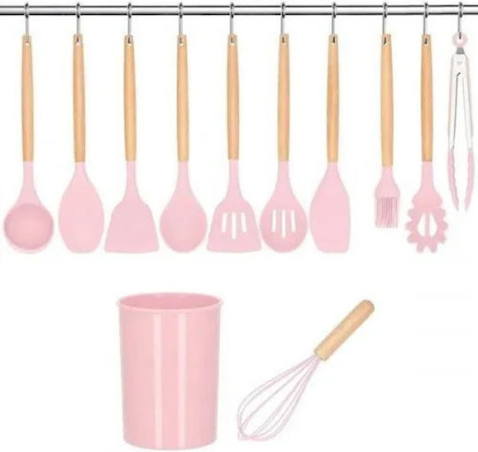 Hard-er Cooking Utensil Set Made Of Silicone With Stand 12 Pieces Pink