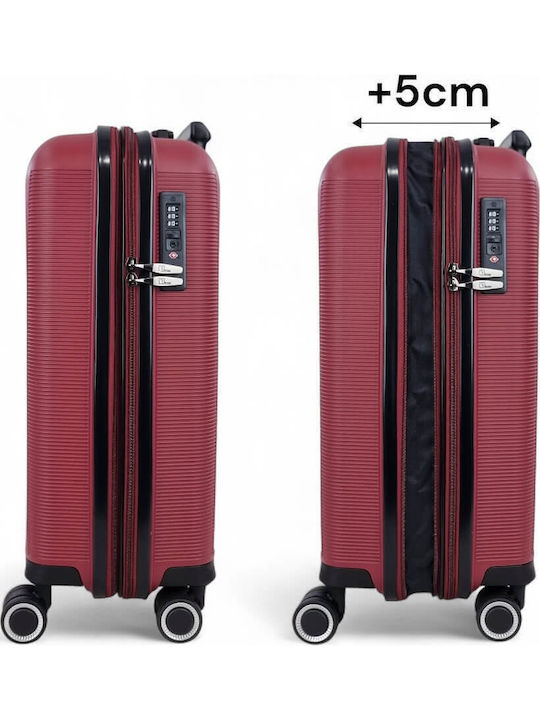 Rain Cabin Hard Burgundy Suitcase with 4 Wheels Height 55cm