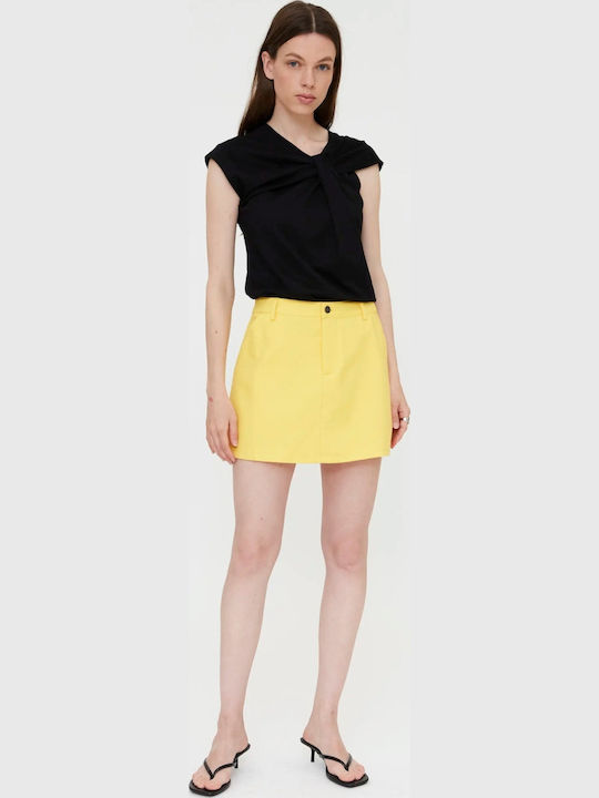 Λινή Ψηλόμεση Mini Φούστα Yellow