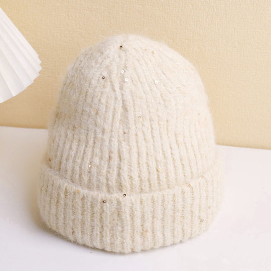 Beanie Unisex Σκούφος Πλεκτός σε Μπεζ χρώμα